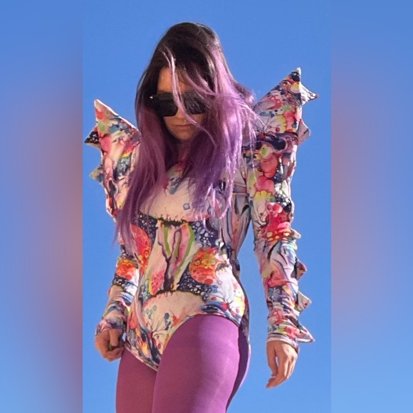 Coquetry Clothing custom made Spiked Mega Sharp Shoulder Romper Dreamscape Print - Picture 5 of 12